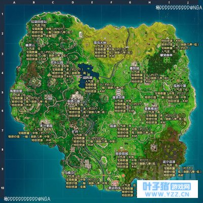 堡垒之夜PVP模式地图所有资源点位一图流介