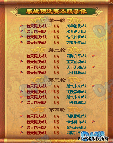 预选赛对战表